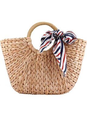 Stylish Summer Rattan Tote Bag for Women - Hand-woven Straw Beach Clutch Handbag